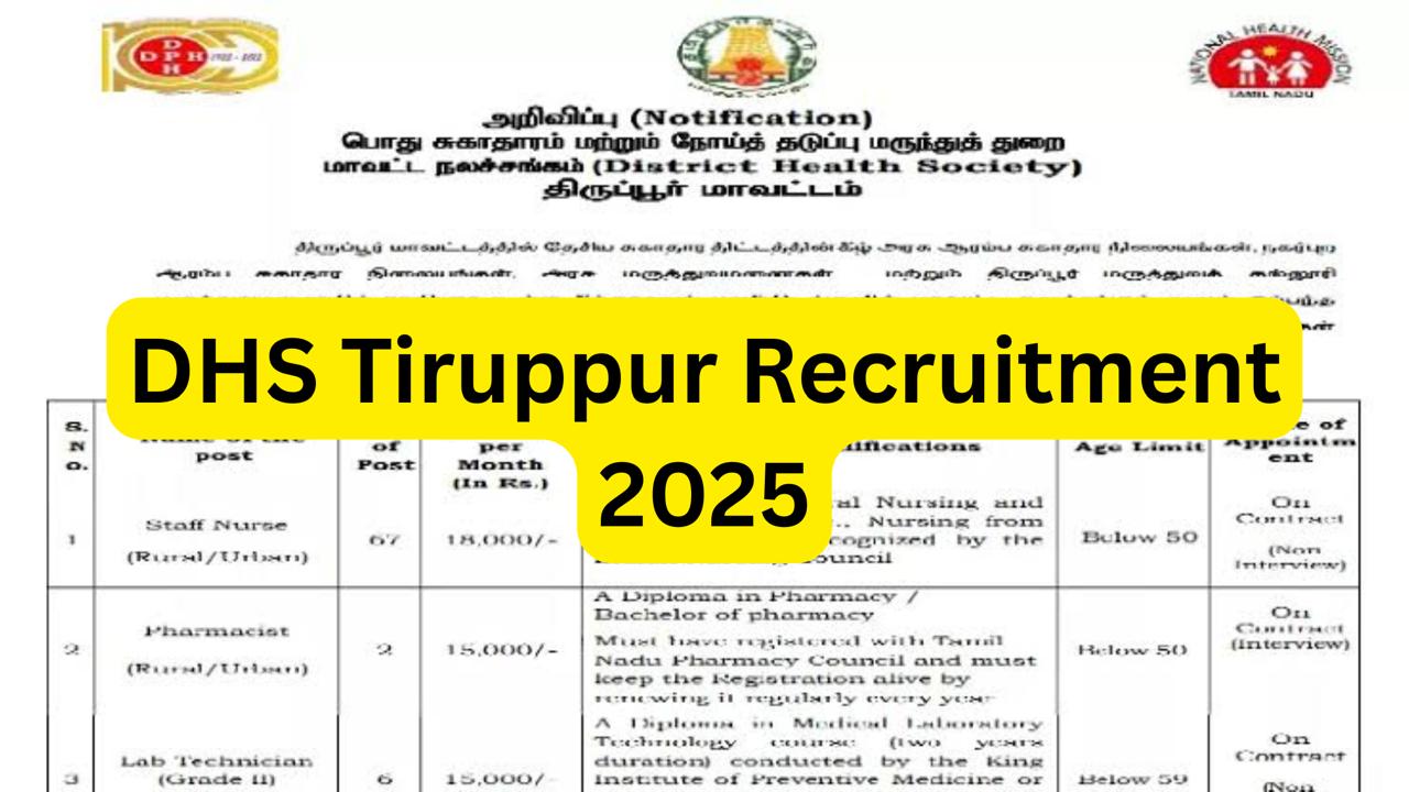 DHS Tiruppur Recruitment 2025 Last Chance to Apply for 108 Vacancies