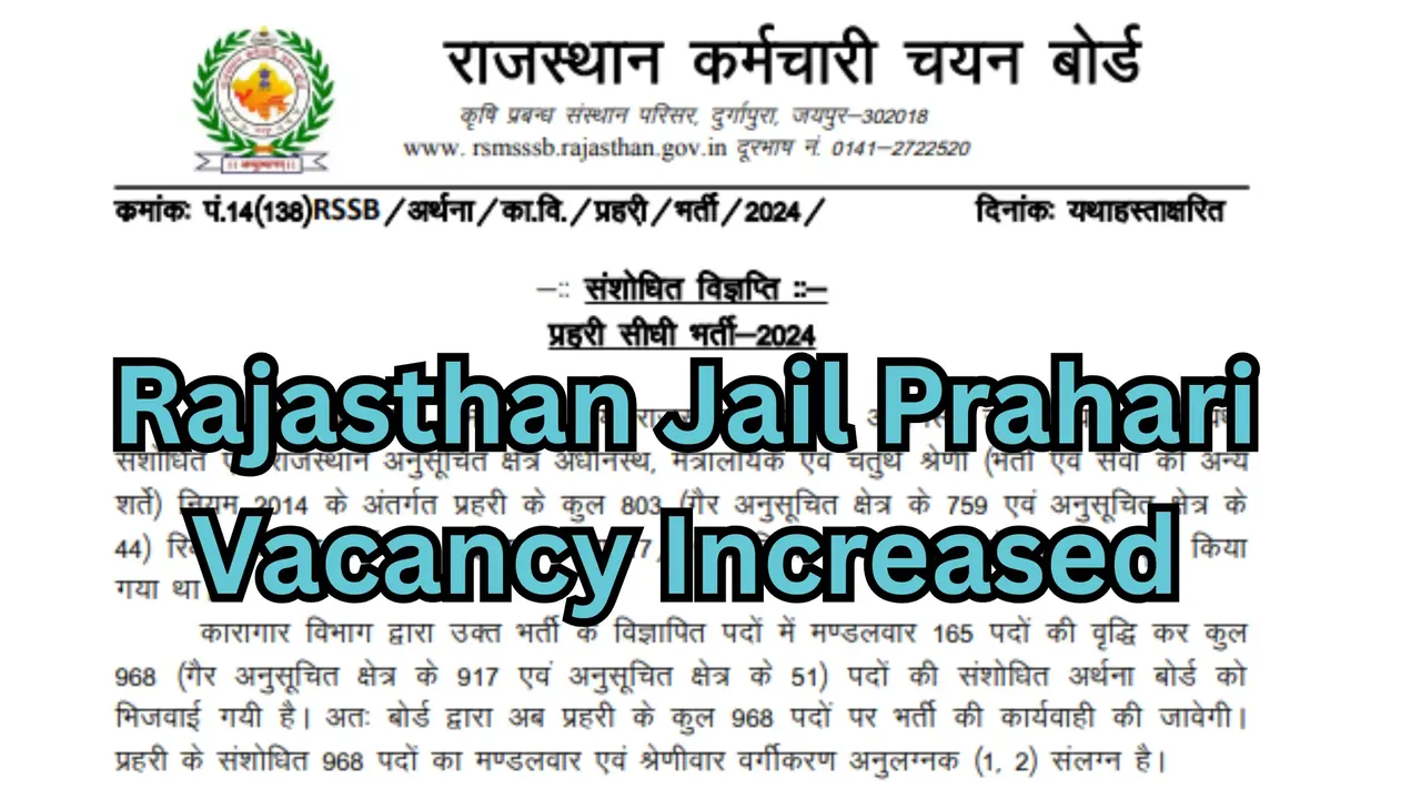Rajasthan Jail Prahari Vacancy Increased