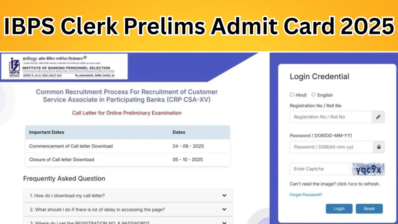 IBPS Clerk Prelims Admit Card 2025